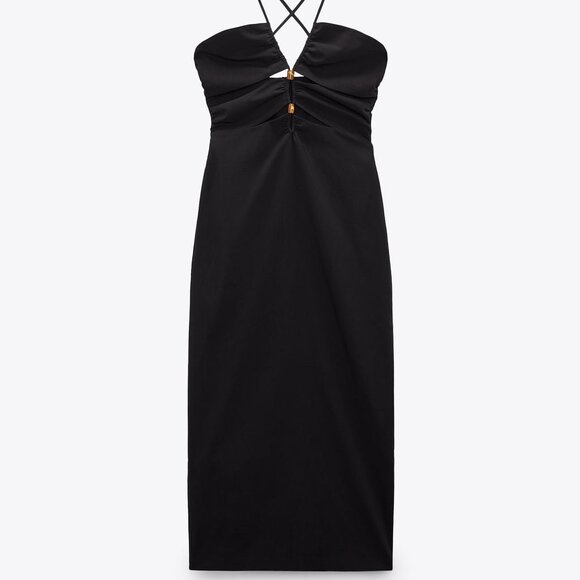 ZARA Cut Out Midi Dress, Wooden Bead Detail, Black, XS - Picture 4 of 12